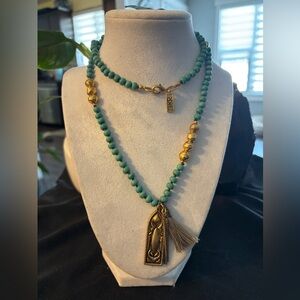 Silpada K&R Beaded Necklace with Brass Tassel Pendant – Long Statement